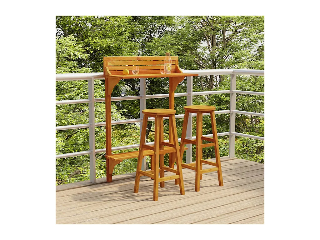 Ensemble de bar de balcon 3 pcs Bois d'acacia massif
