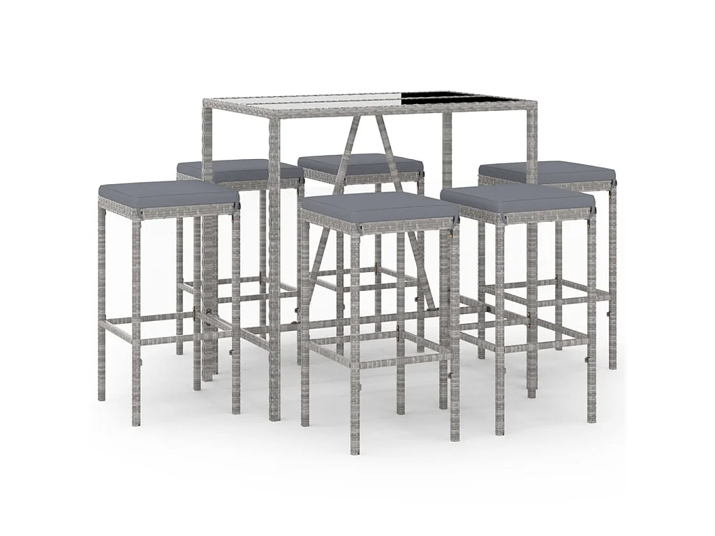 Set Bar da Giardino 7 pz con Cuscini in Polyrattan Grigio