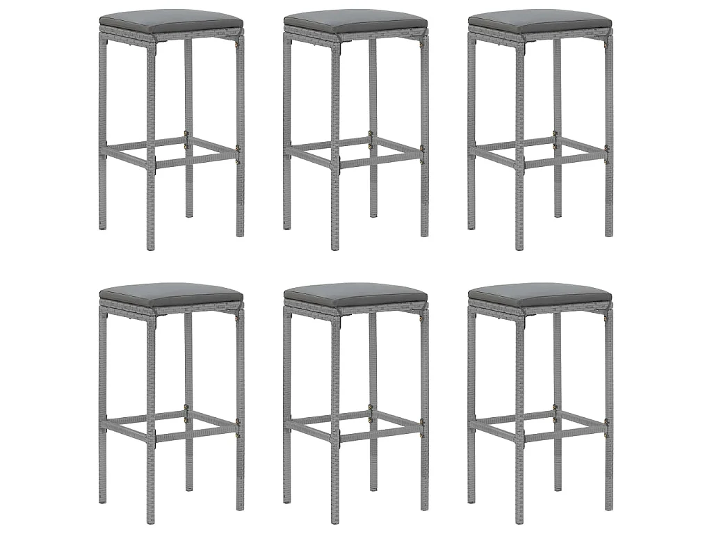 Set Bar da Giardino 7 pz con Cuscini in Polyrattan Grigio