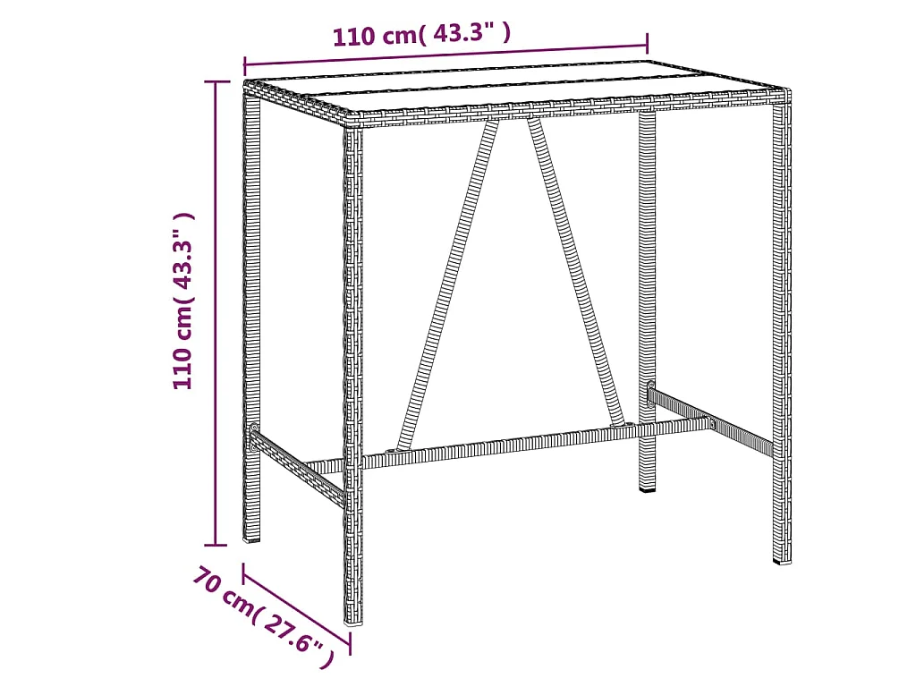Set Bar da Giardino 7 pz con Cuscini in Polyrattan Grigio