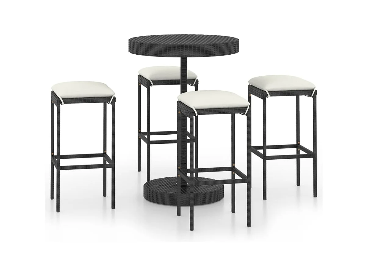 Ensemble de bar de jardin 5 pcs et coussins Résine tressée Noir