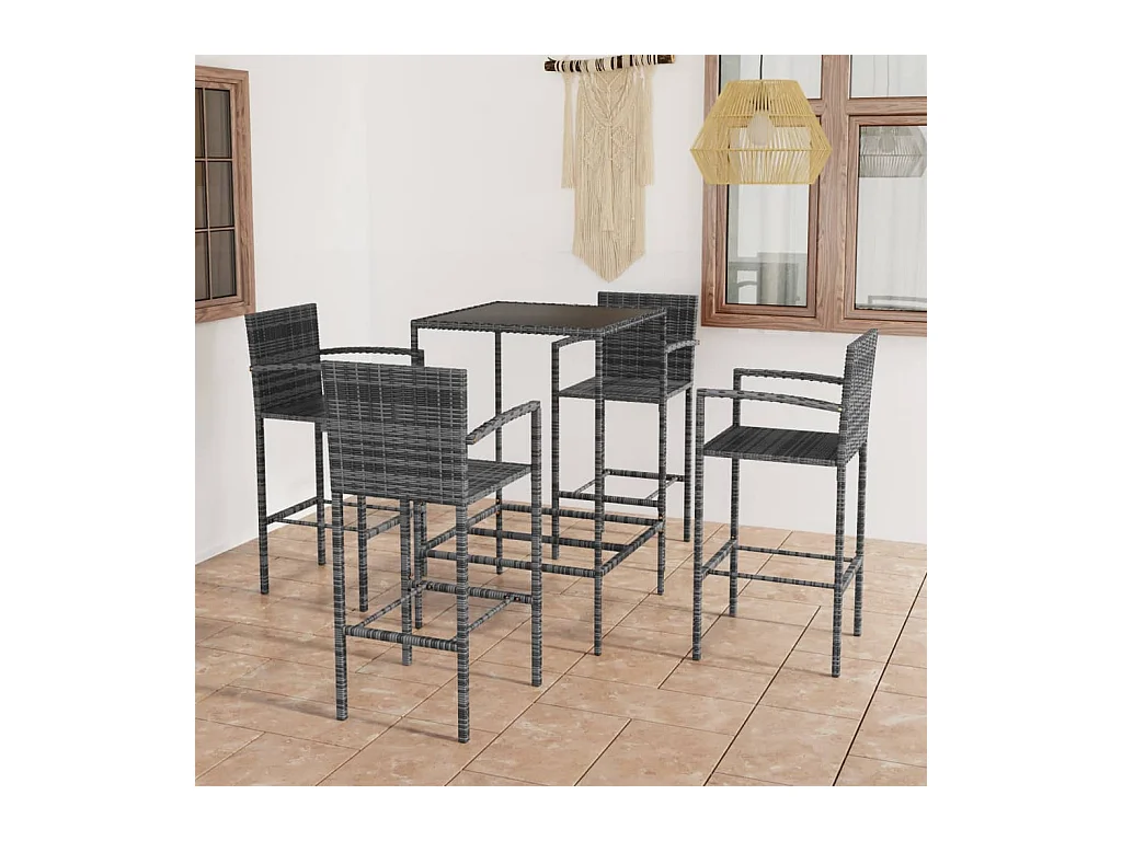 Set Bar da Giardino 5 pz in Polyrattan Grigio