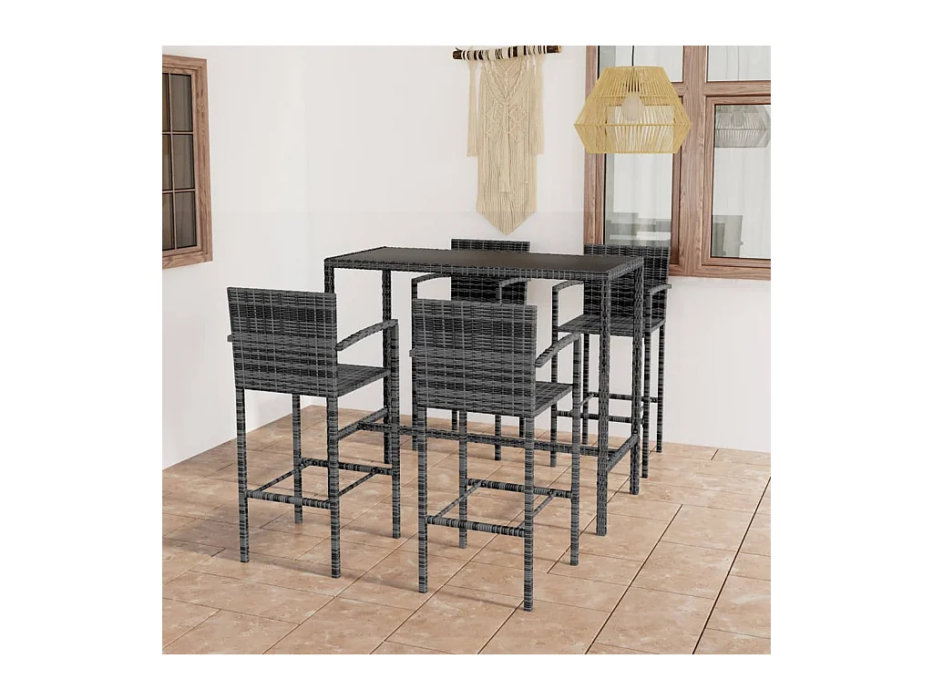 Ensemble de bar de jardin 5 pcs Résine tressée Gris