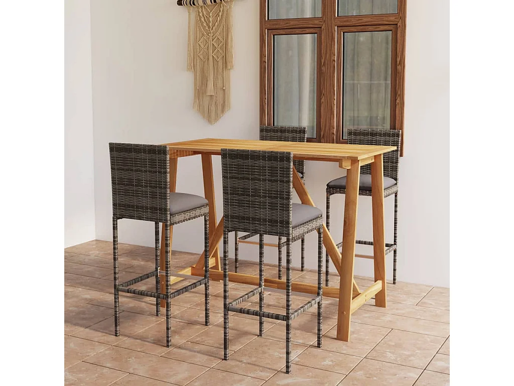 Conjunto de bar para jardín 5 piezas con cojines gris