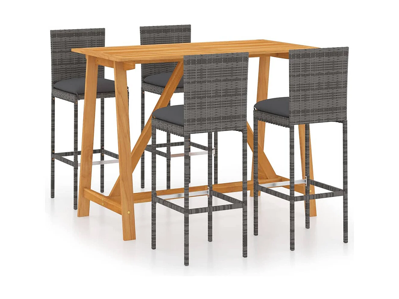 Conjunto de bar para jardín 5 piezas con cojines gris