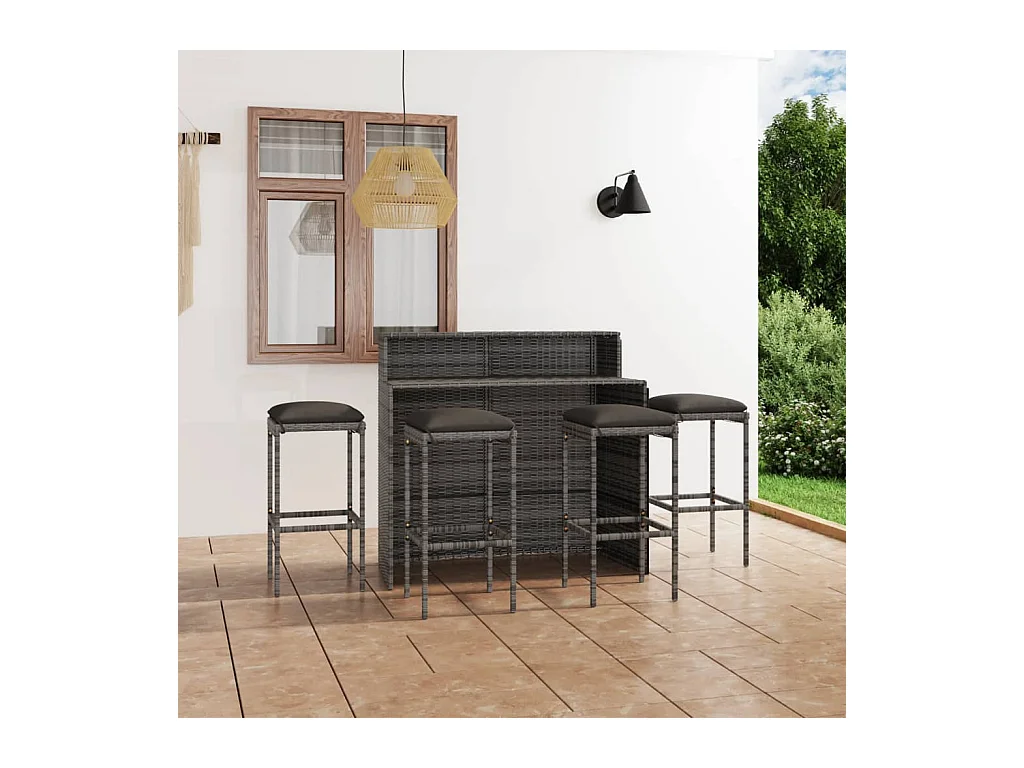 Set Bar da Giardino 5 pz con Cuscini Grigio