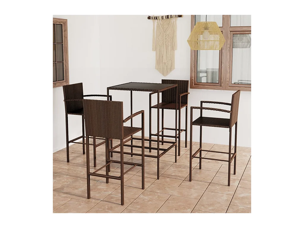 Ensemble de bar de jardin 5 pcs Résine tressée Marron