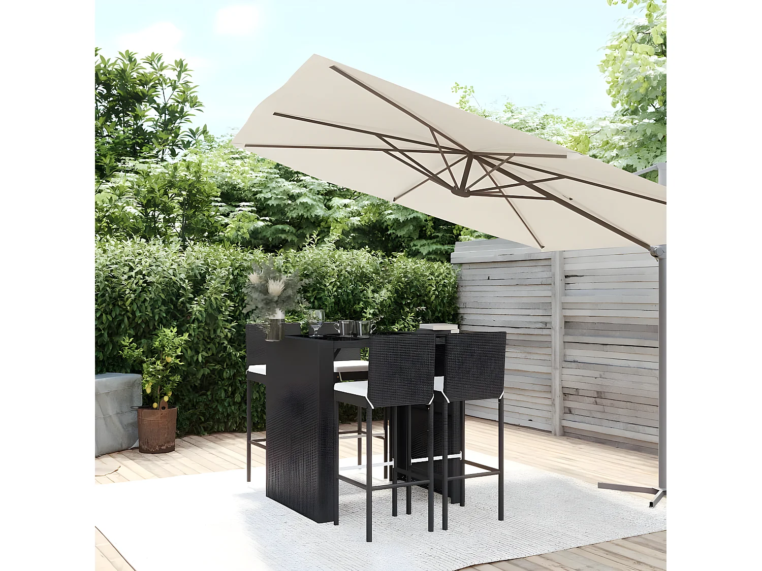 Ensemble de bar de jardin 5 pcs avec coussins noir poly rotin