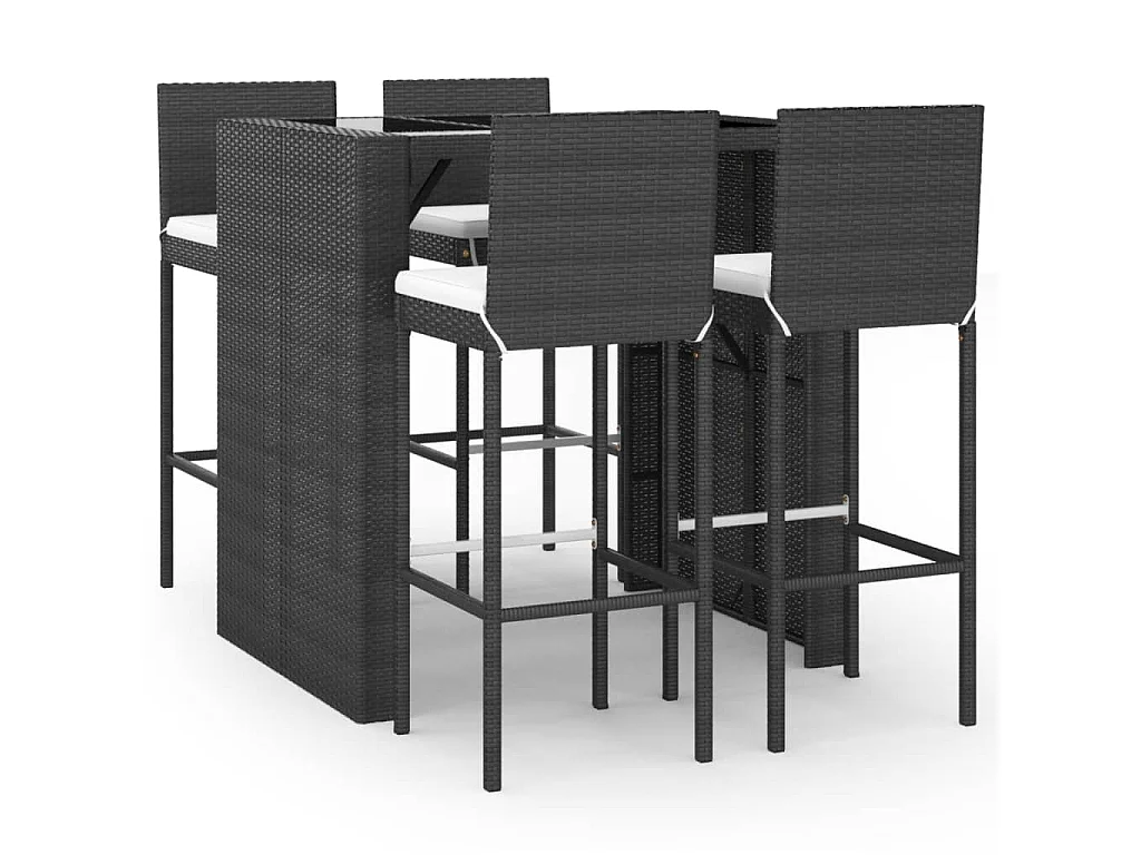 Set Bar da Giardino 5 pz con Cuscini in Polyrattan Nero