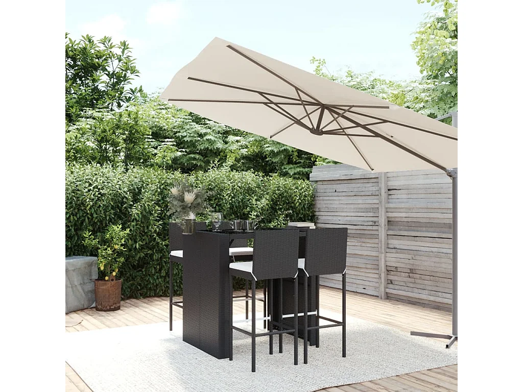 Set Bar da Giardino 5 pz con Cuscini in Polyrattan Nero