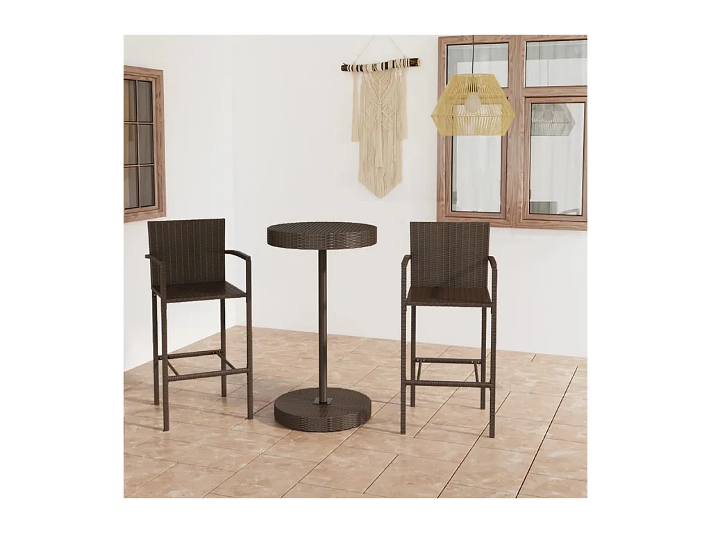 Ensemble de bar de jardin 3 pcs Résine tressée Marron