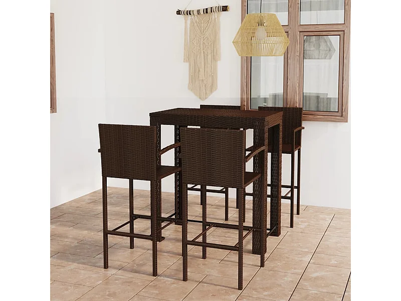 Set Bar da Giardino 5 pz con Braccioli in Polyrattan Marrone