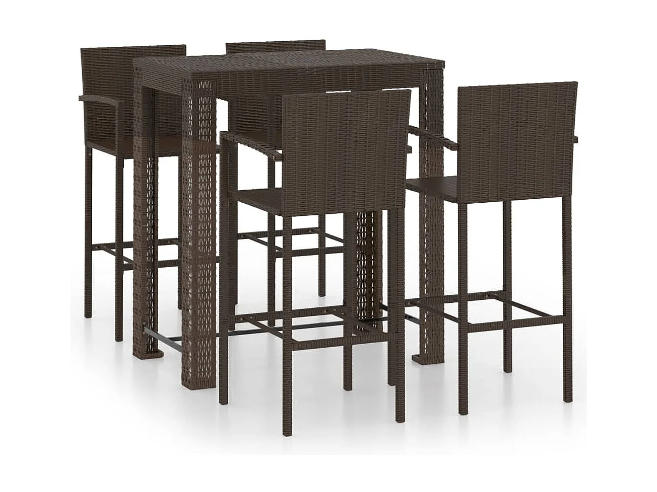 Set Bar da Giardino 5 pz con Braccioli in Polyrattan Marrone