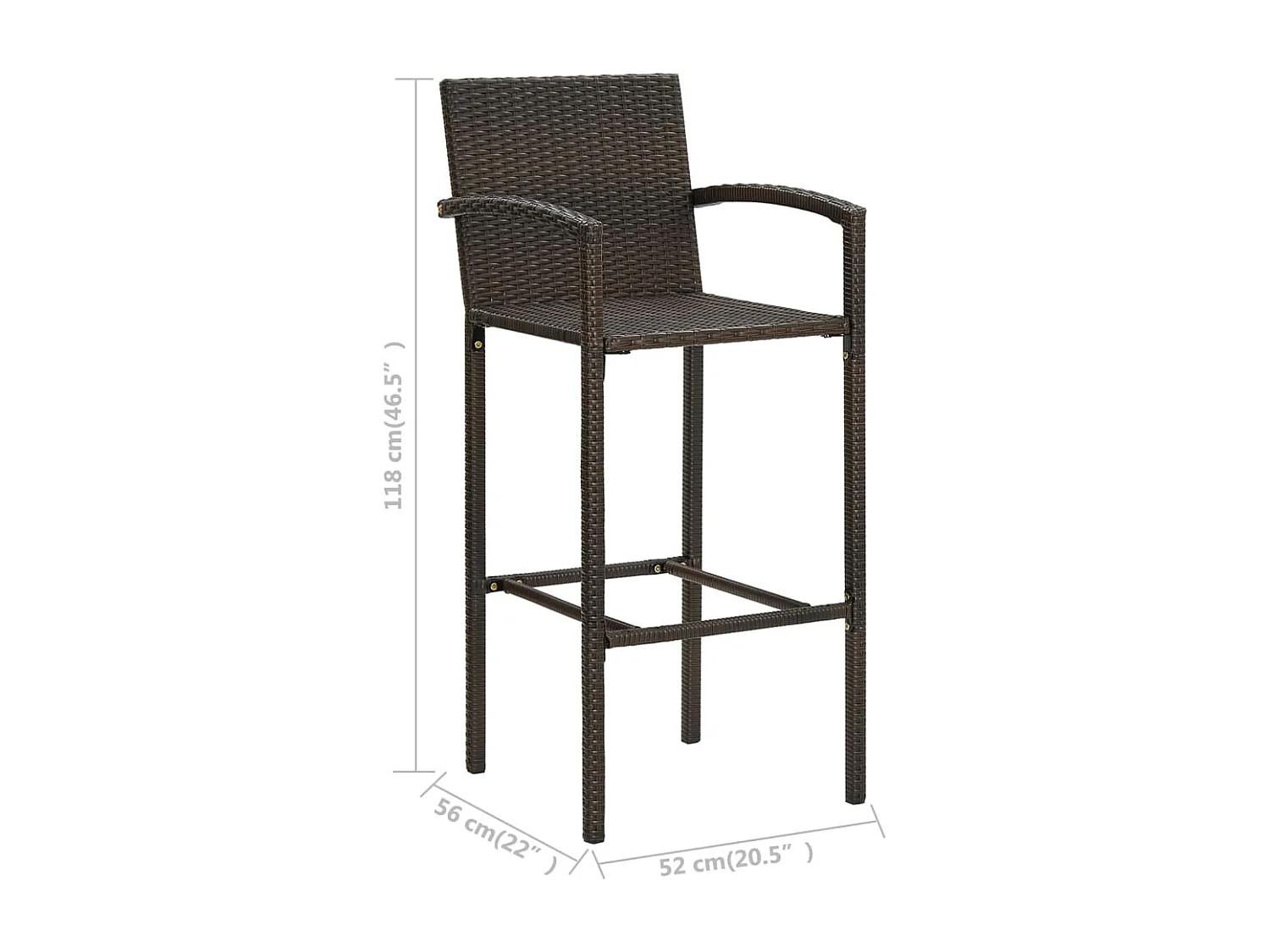 Set Bar da Giardino 5 pz con Braccioli in Polyrattan Marrone