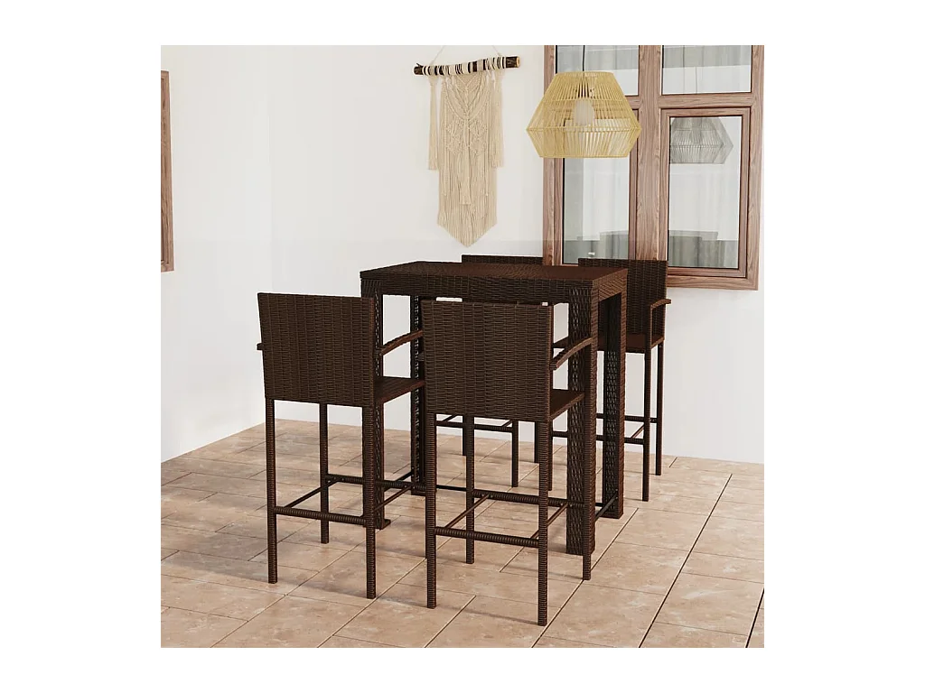 Ensemble de bar d'extérieur 5 pcs accoudoir Poly rotin Marron