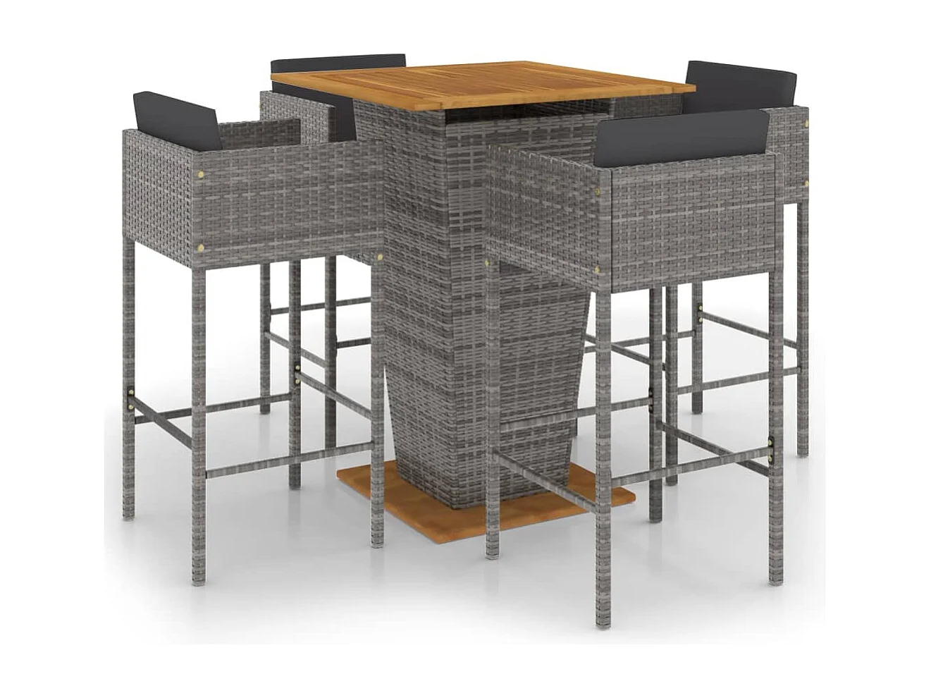 5-tlg. Gartenbar-Set mit Kissen Poly Rattan Grau