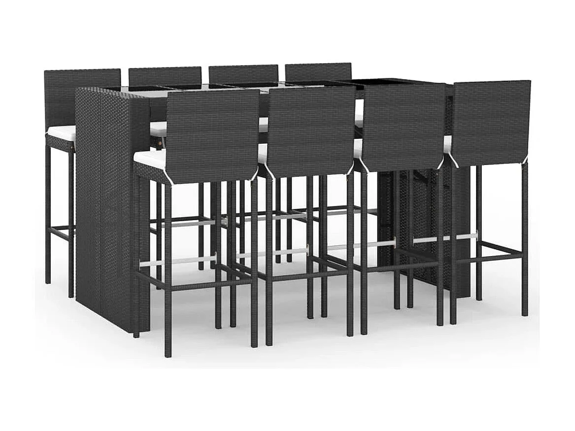 Ensemble de bar de jardin 9 pcs avec coussins noir poly rotin