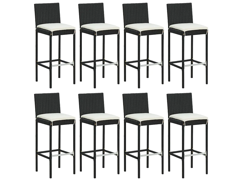 Ensemble de bar de jardin 9 pcs avec coussins noir poly rotin