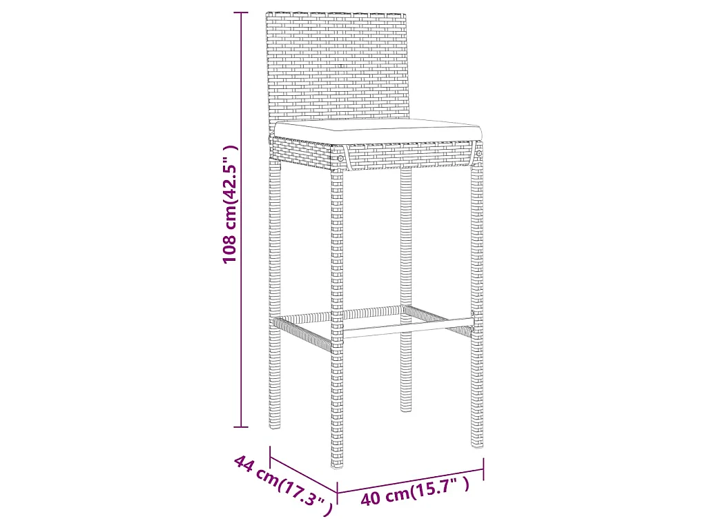 Ensemble de bar de jardin 9 pcs avec coussins noir poly rotin