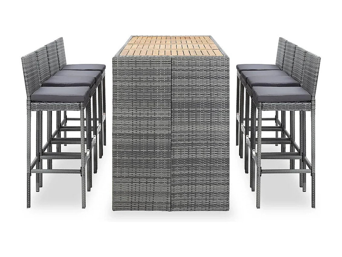 Set da Bar da Giardino 9 pz Polyrattan e Legno Acacia Grigio