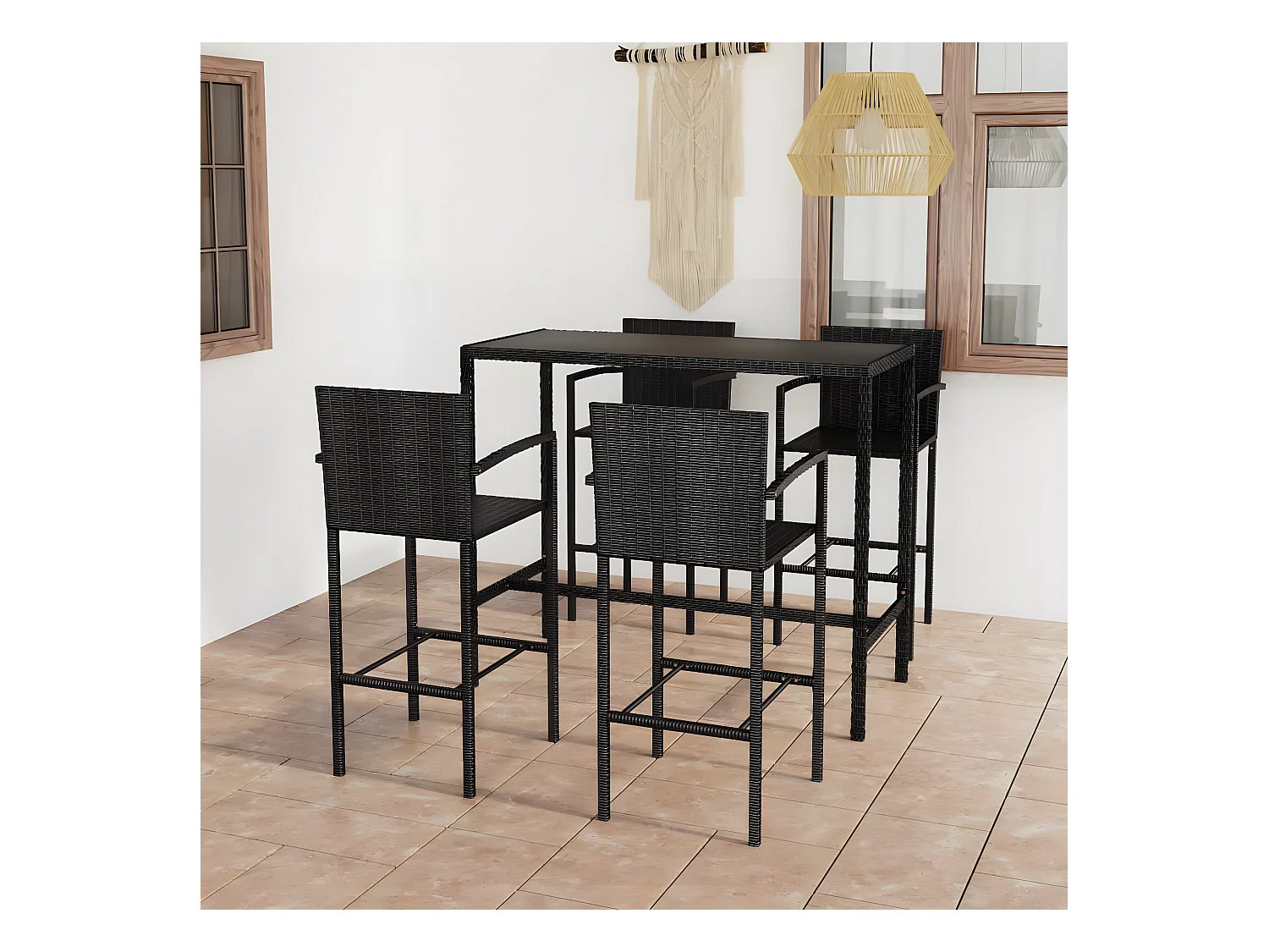 Set da Bar da Giardino 5 pz in Polyrattan Nero