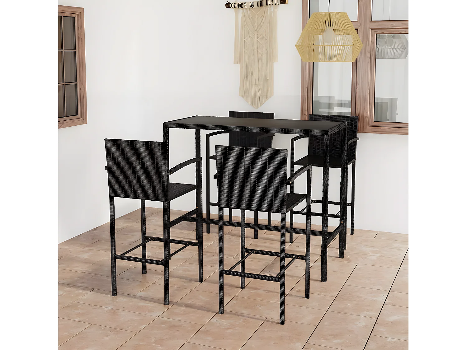 Set da Bar da Giardino 5 pz in Polyrattan Nero