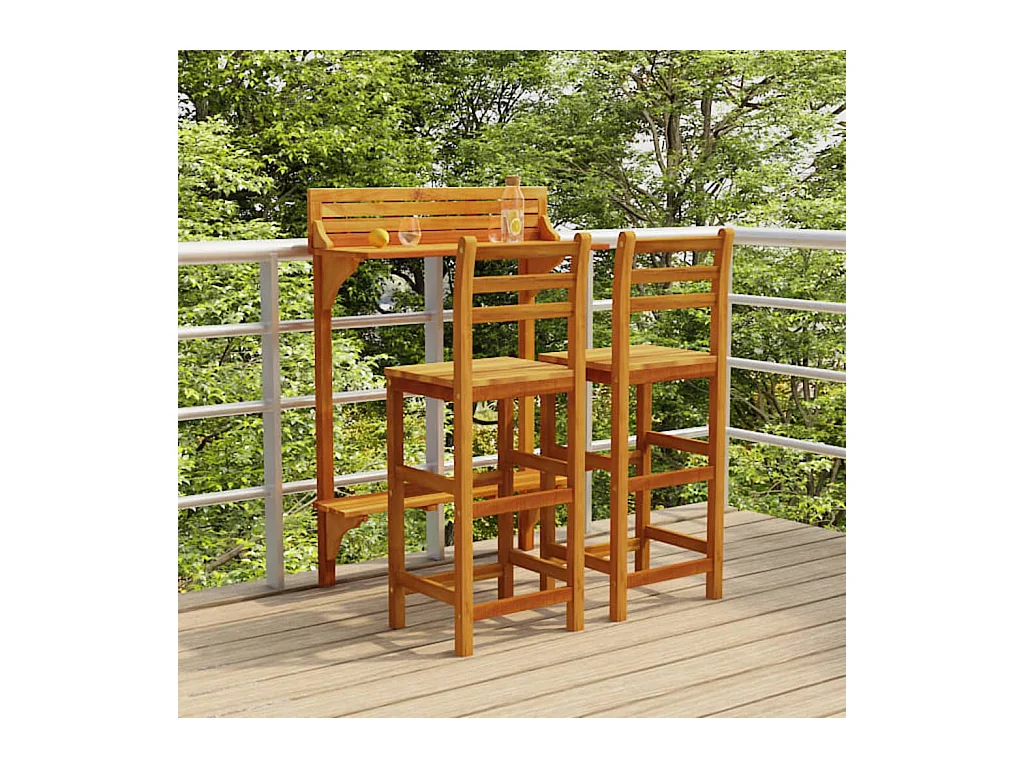 Ensemble de bar de balcon 3 pcs Bois d'acacia massif
