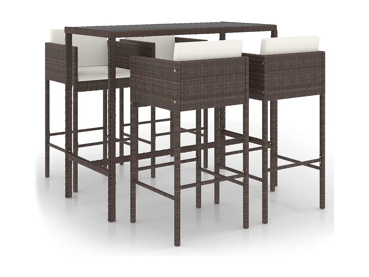 5-delige Tuinbarset met kussens poly rattan bruin