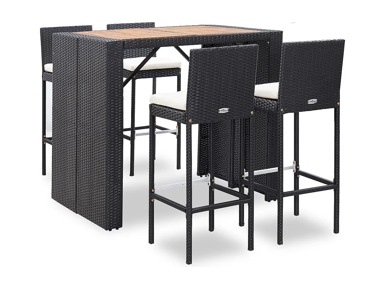 Set da Bar da Giardino 5 pz Polyrattan e Legno di Acacia Nero