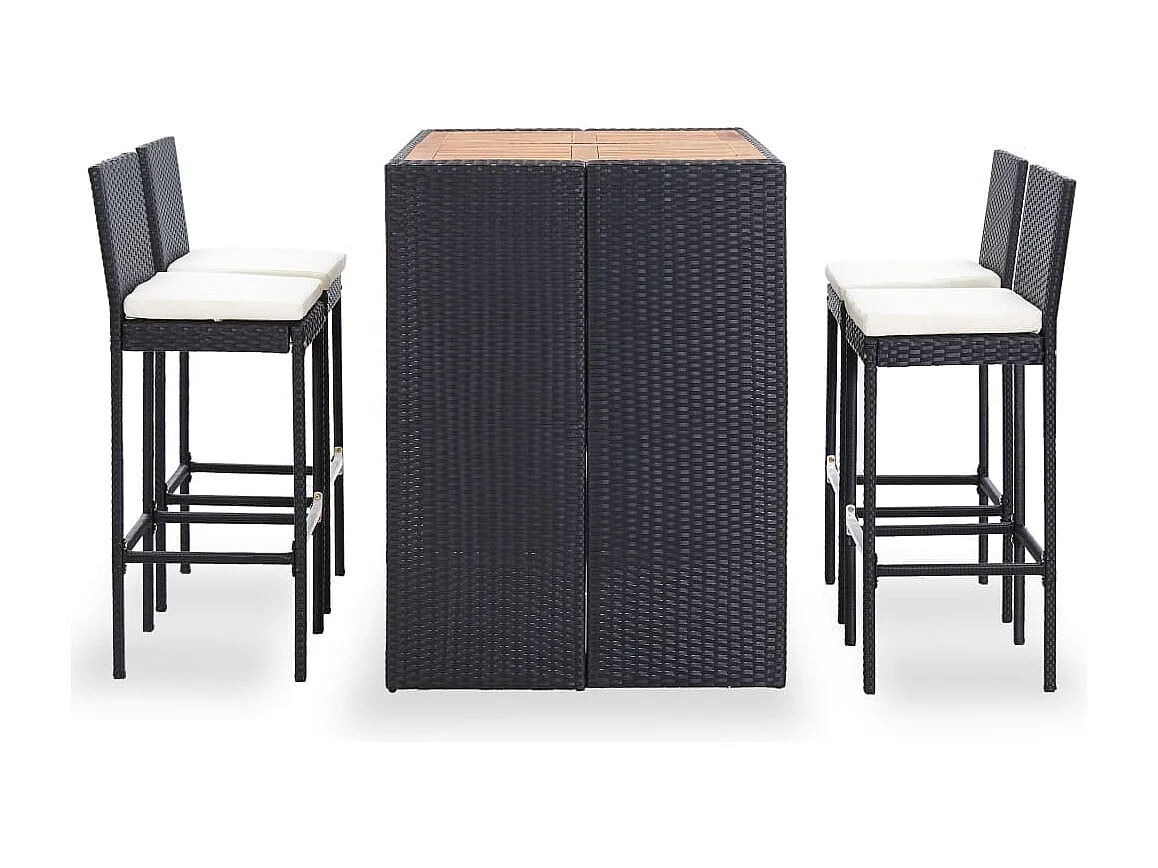 Set da Bar da Giardino 5 pz Polyrattan e Legno di Acacia Nero