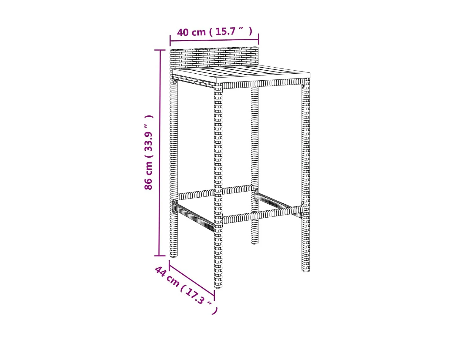5 pcs conjunto de bar p/ jardim vime PE/acácia maciça preto