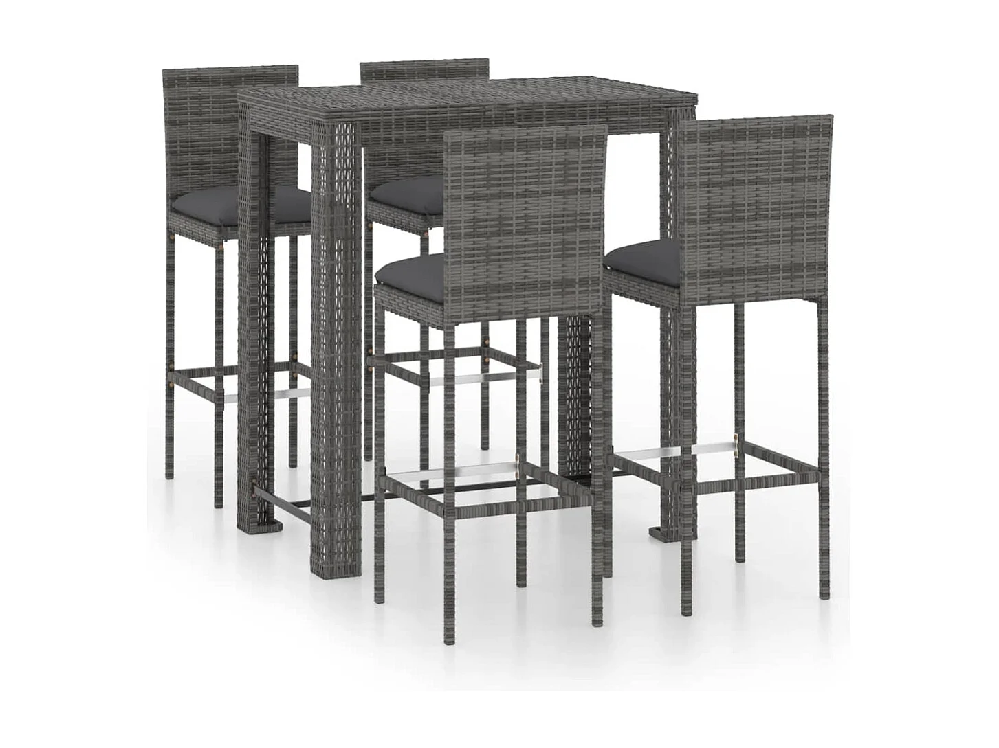 5 pcs conjunto de bar p/ exterior + almofadões vime PE cinzento