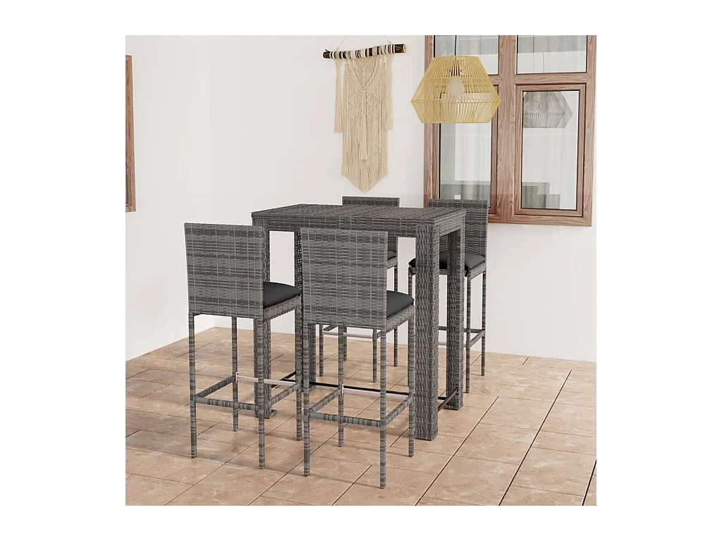 Ensemble de bar d'extérieur 5 pcs coussins Résine tressée Gris