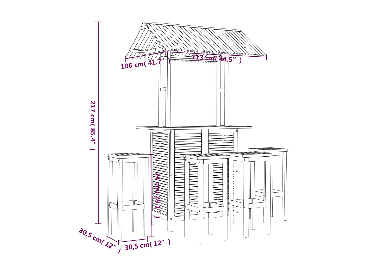 Ensemble de bar de jardin 5 pcs Bois d'acacia solide