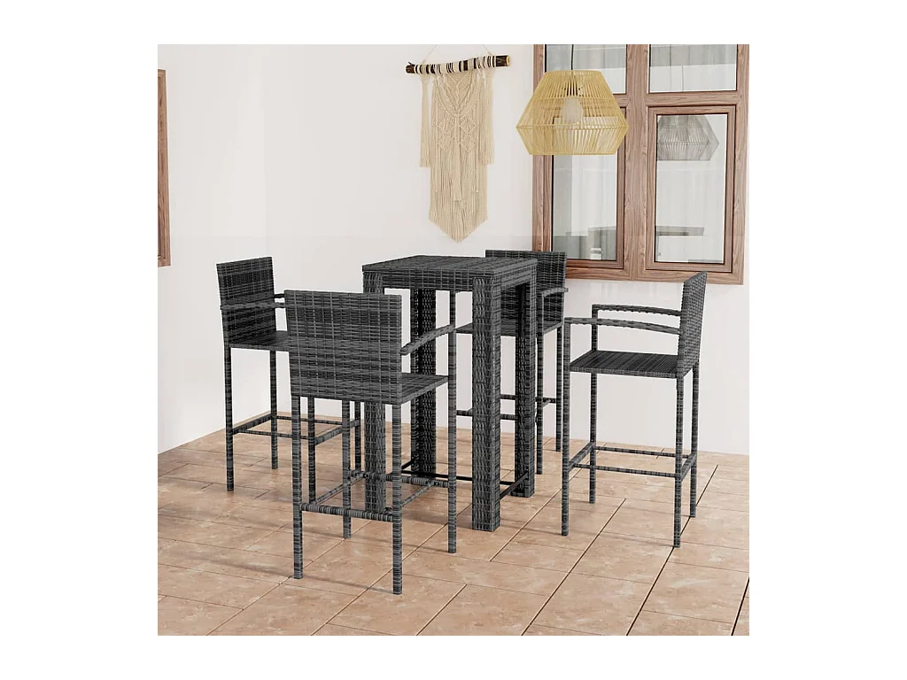 Ensemble de bar d'extérieur 5 pcs accoudoir Résine tressée Gris