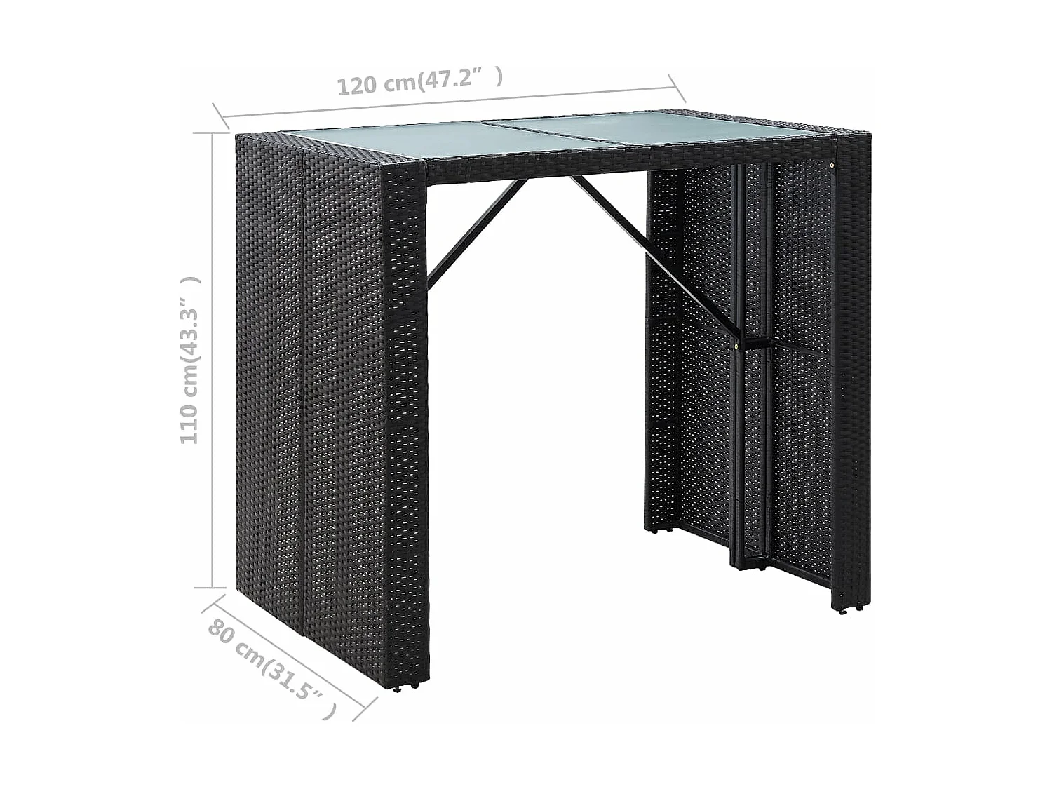 5-tlg. Garten-Bar-Set Poly Rattan und Glas Schwarz