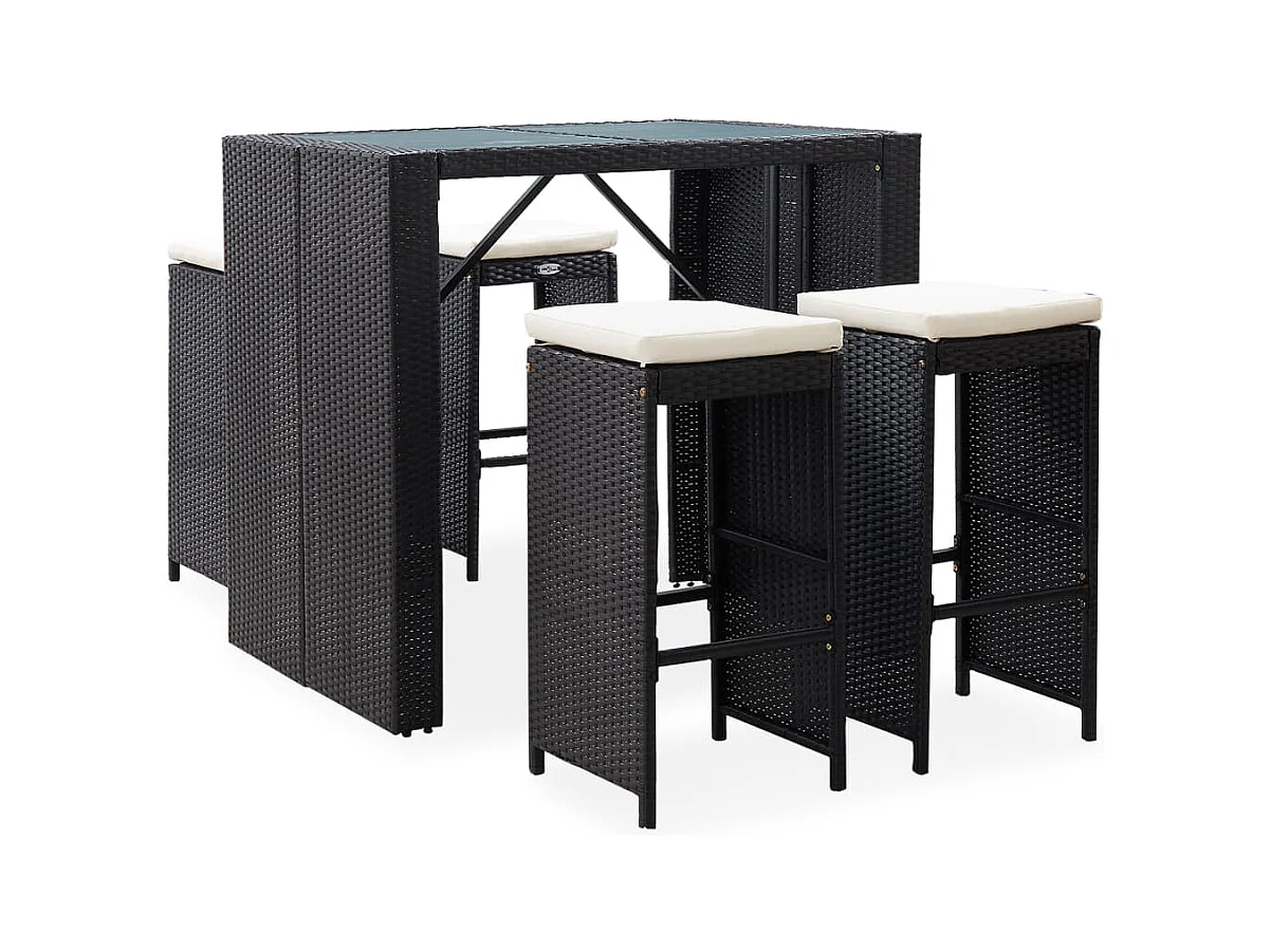 Ensemble de bar d'extérieur 5 pcs Résine tressée et verre Noir