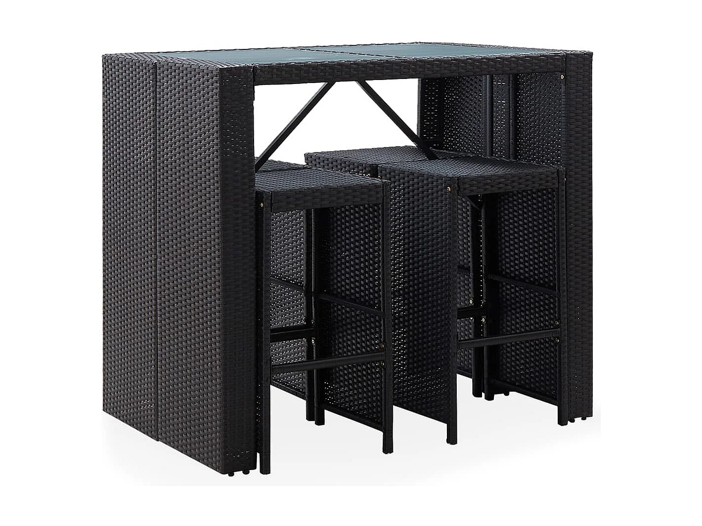 5 pcs conjunto de bar para jardim vime PE e vidro preto