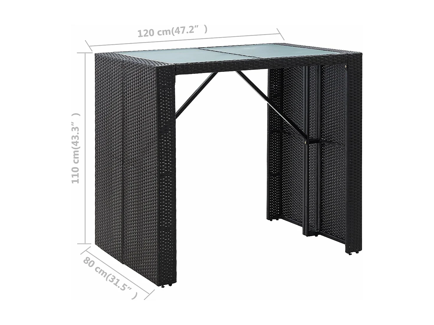 5 pcs conjunto de bar para jardim vime PE e vidro preto