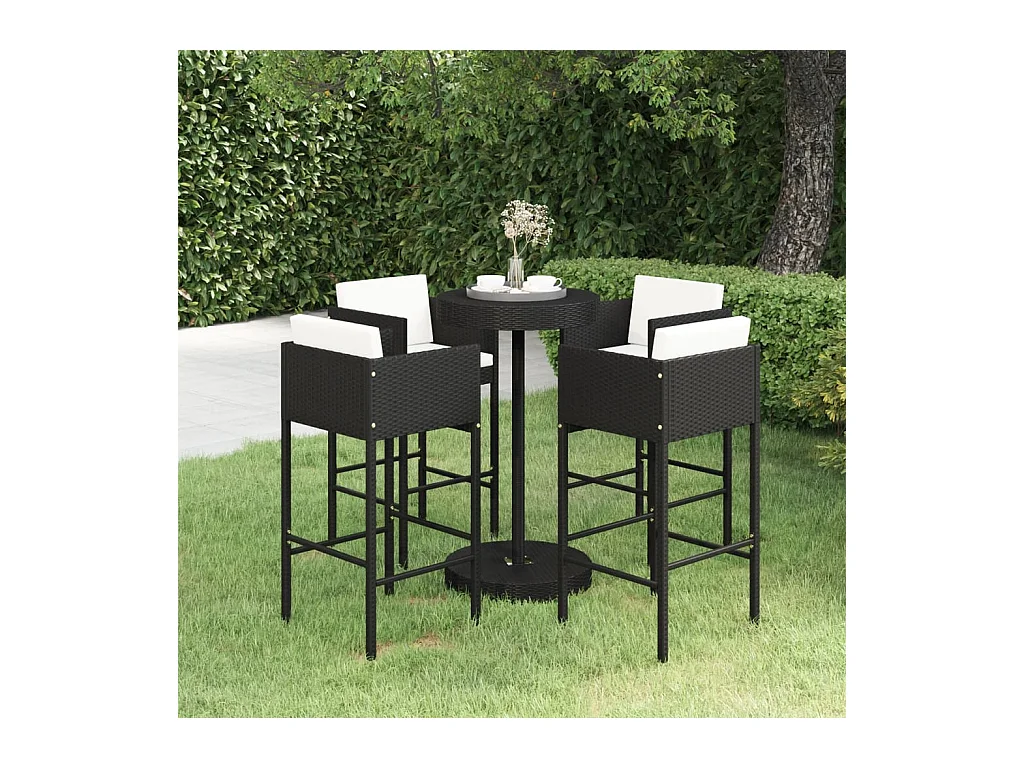 Set Bar da Giardino 5 pz con Cuscini Polyrattan Nero