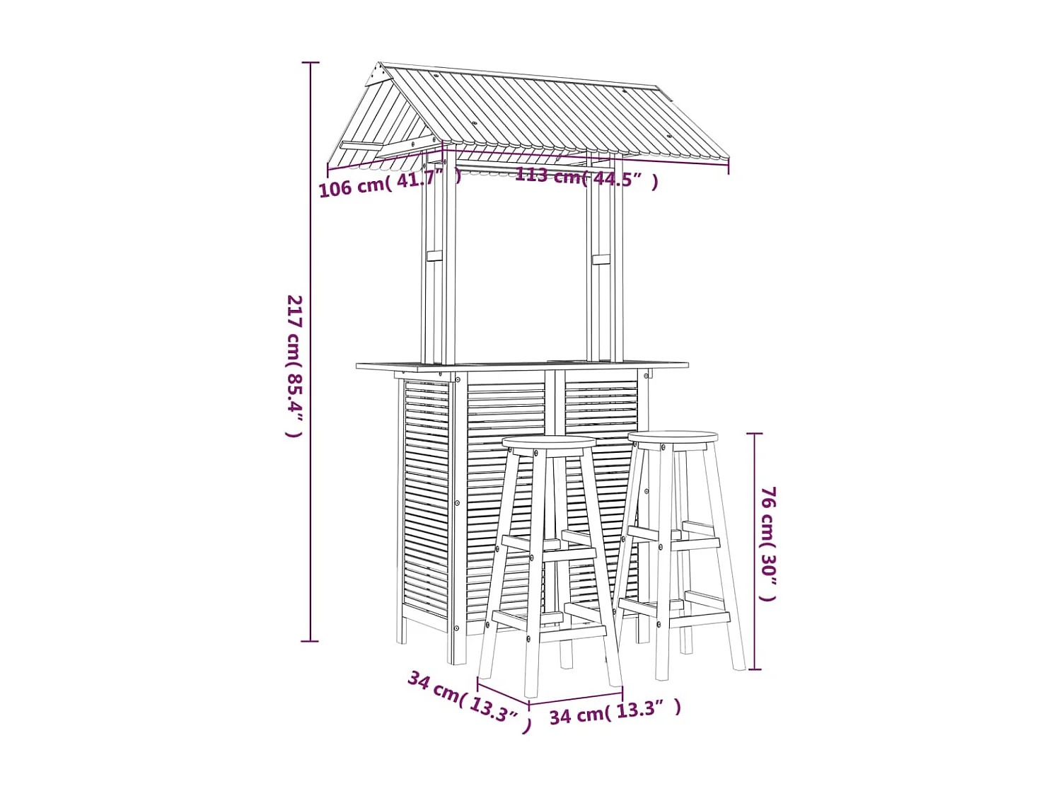 Set da Bar per Giardino 3 pz in Legno Massello di Acacia
