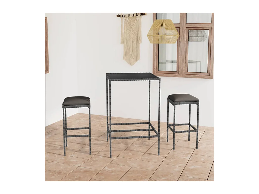 3-delige Tuinbarset met kussens poly rattan grijs