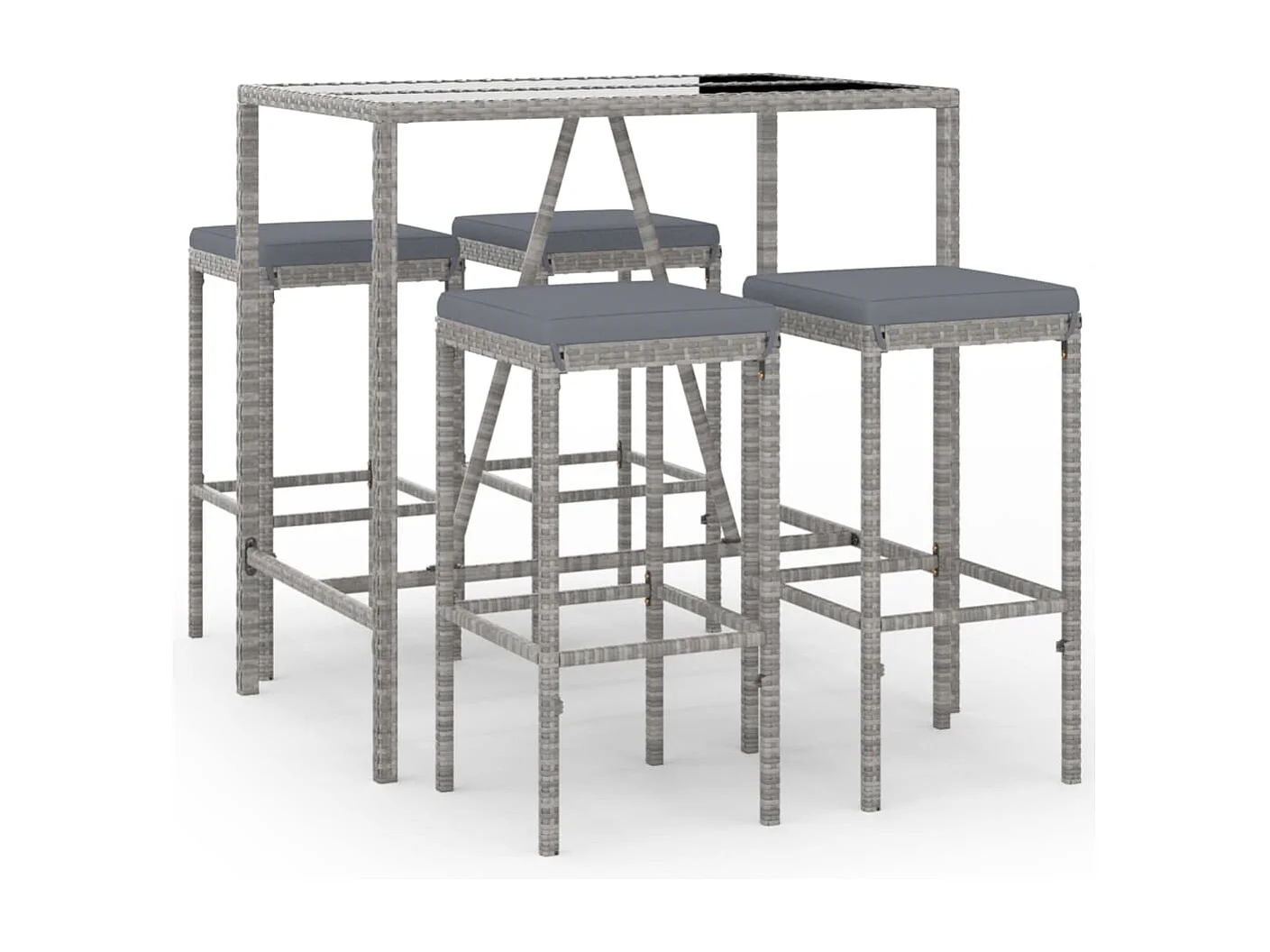 5-delige Tuinbarset met kussens poly rattan grijs