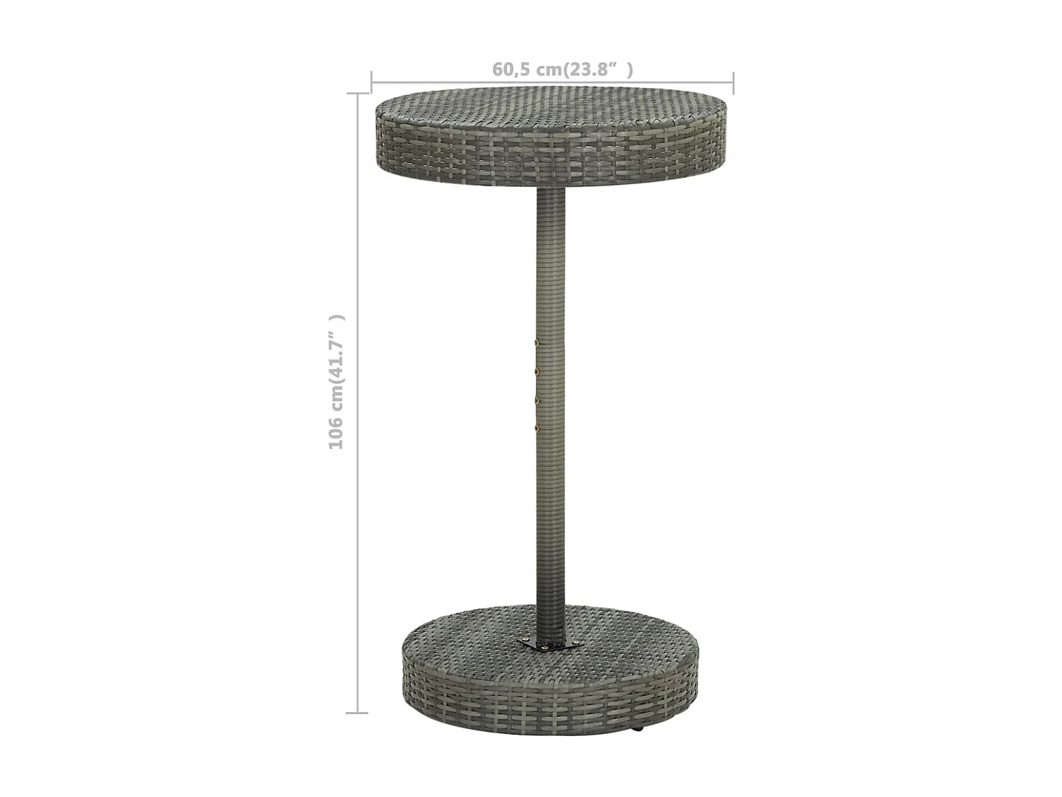 3 pcs conjunto de bar p/ jardim c/ almofadões vime PE cinzento