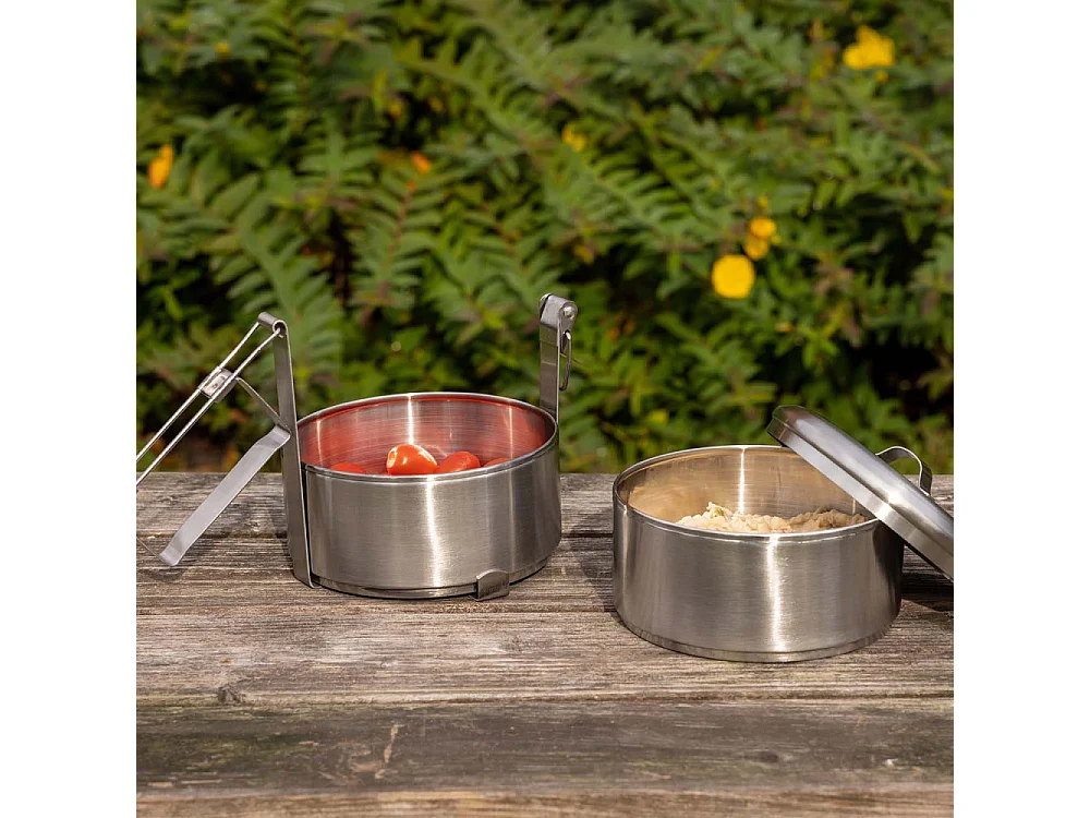 Boîte à lunch ronde en acier inoxydable 2 compartiments