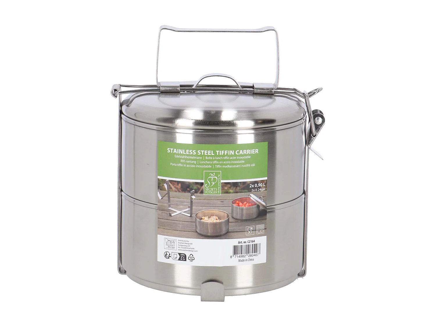 Boîte à lunch ronde en acier inoxydable 2 compartiments