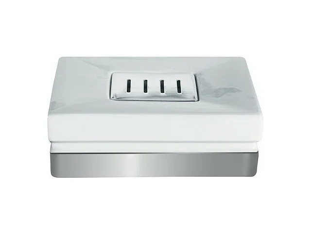 Porte savon Porcelaine ROMA Blanc & Argent Spirella