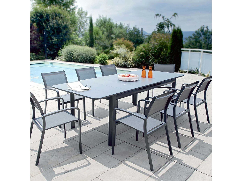 Mesa de jardín de aluminio y cristal