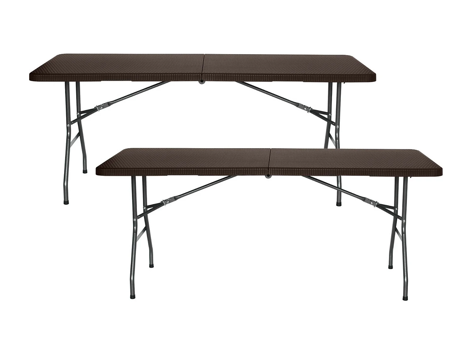 Confezione 2 Tavoli rettangolari pieghevoli per catering effetto rattan 180x74cm Thinia Home