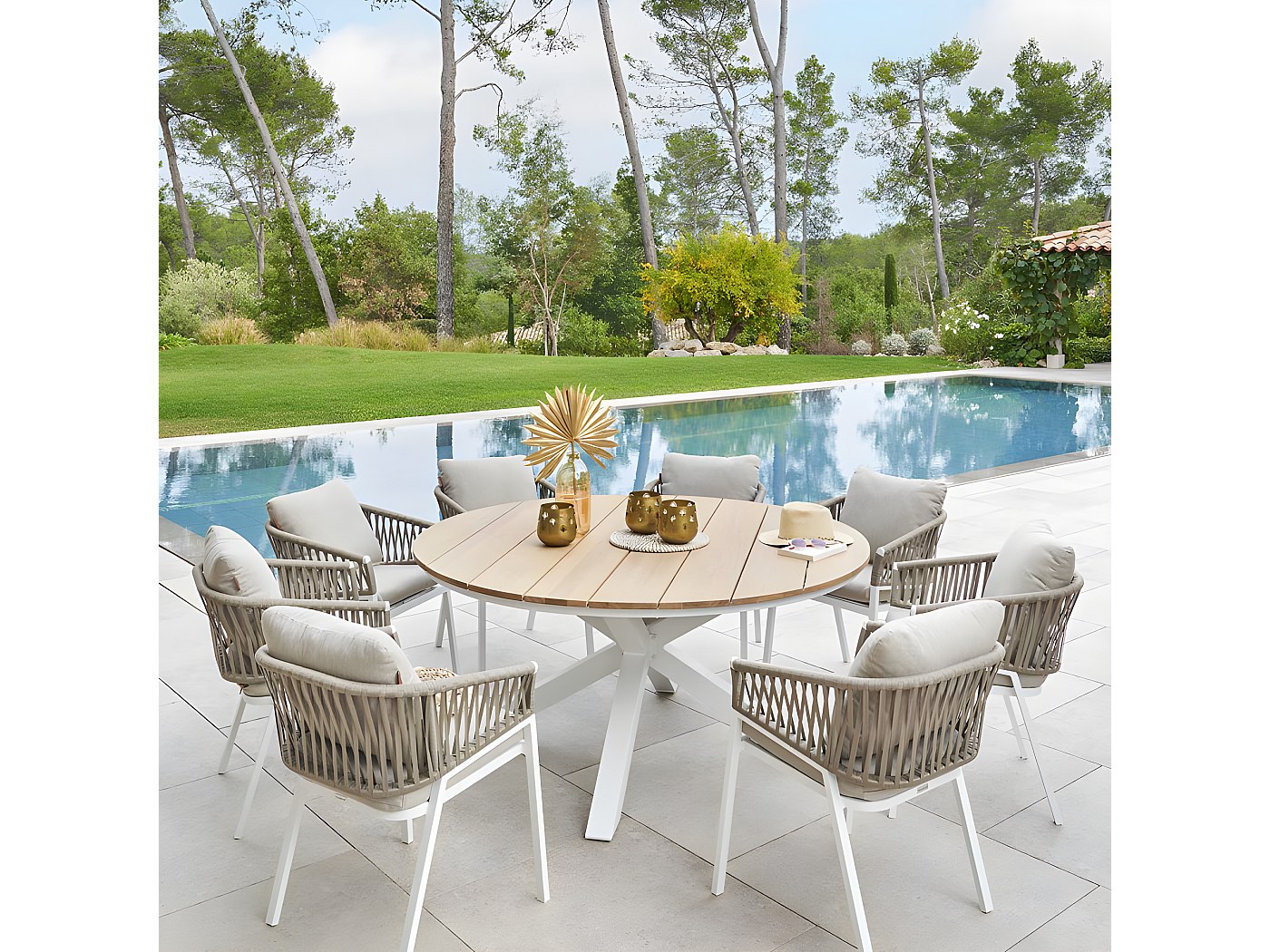 Table extérieure ronde 8 personnes blanche Oriengo Hespéride - Blanc